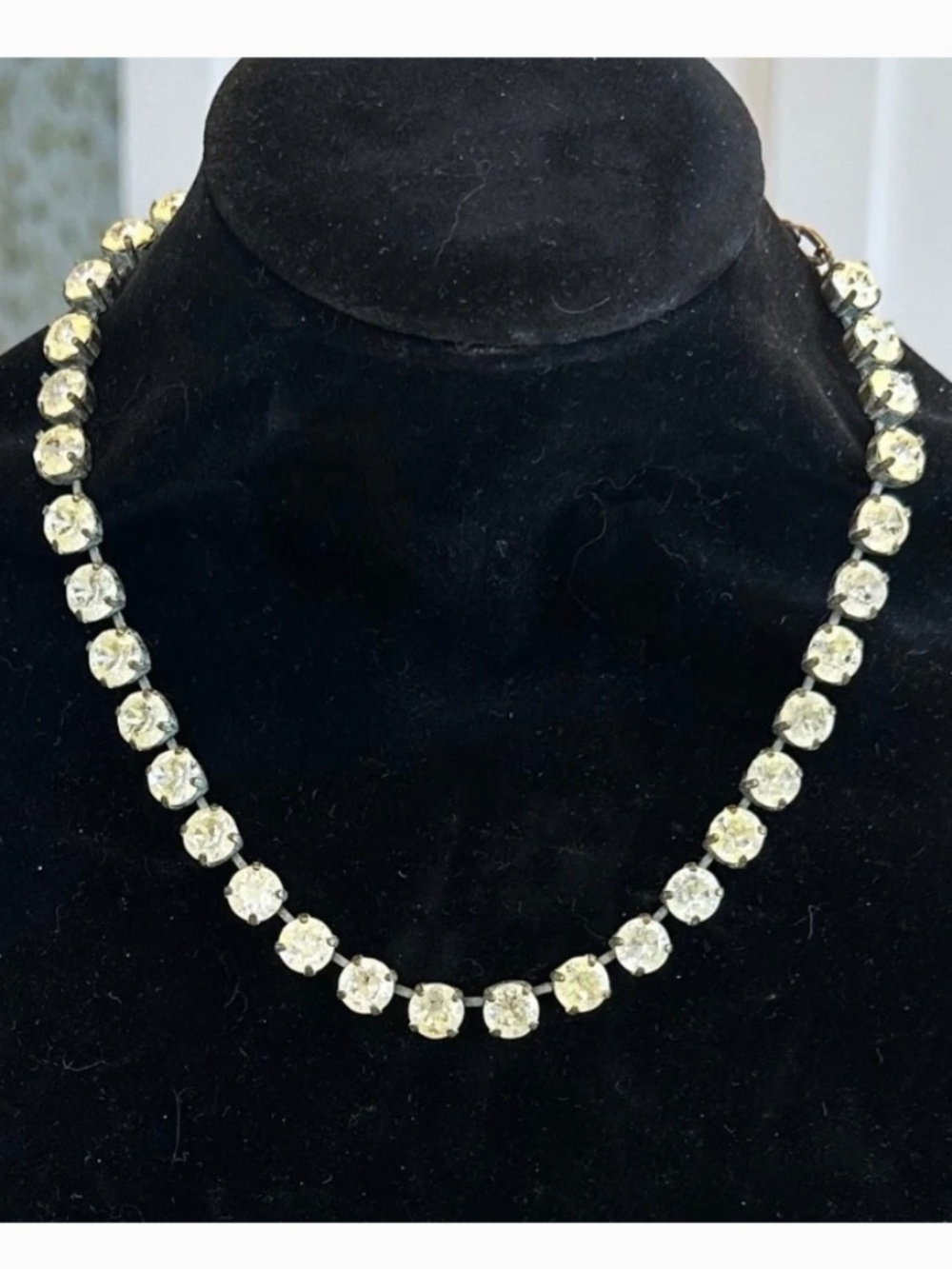 TOVA Vintage Inspired Crystal Necklace w/ Yellow Patina Wash in Brass - Picture 5 of 11
